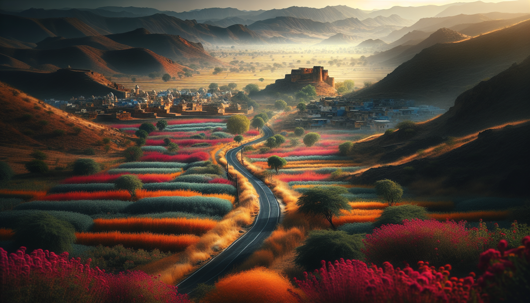 Family enjoying a road trip in Rajasthan's scenic landscape