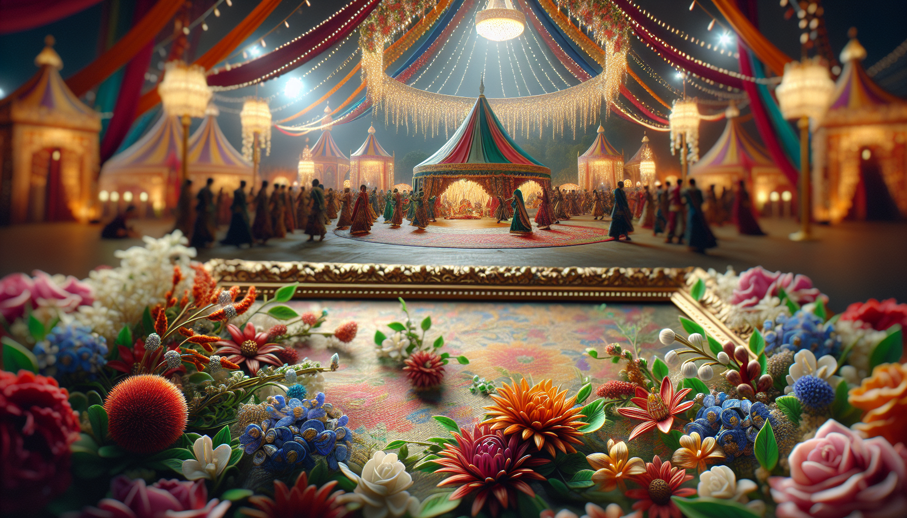 Colorful Indian wedding ceremony with traditional attire