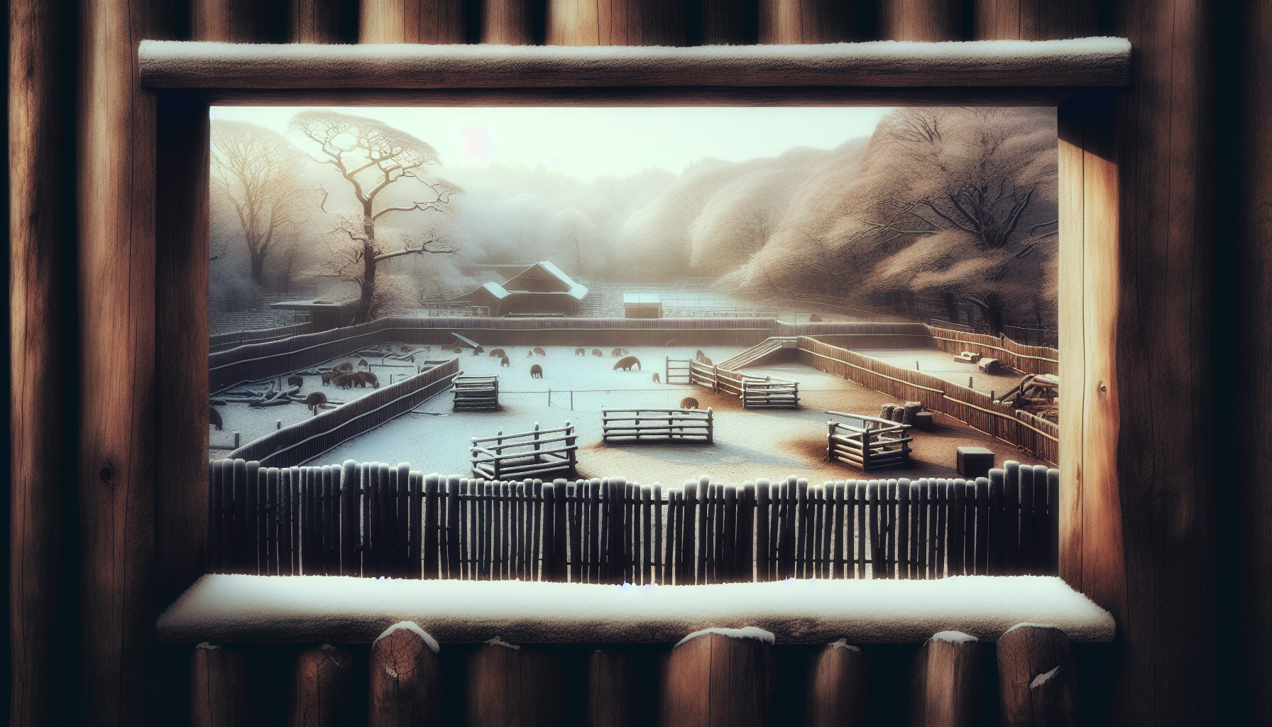 Zookeepers tending to animals during a winter storm