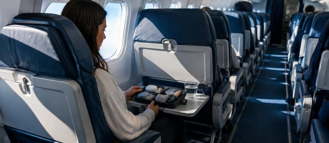 Travel tidy with Airplane Pockets tray table organizer