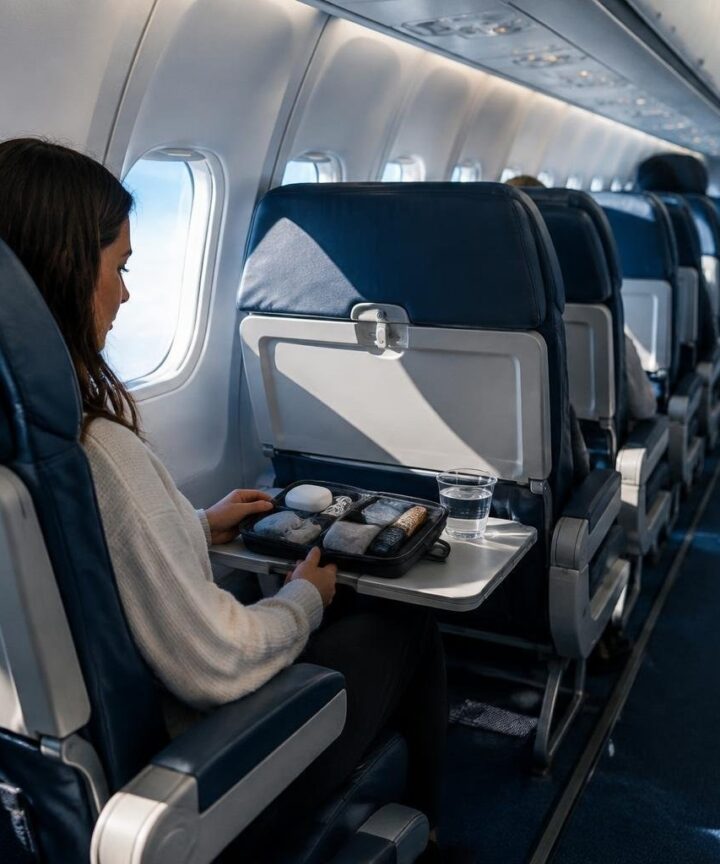 Travel tidy with Airplane Pockets tray table organizer