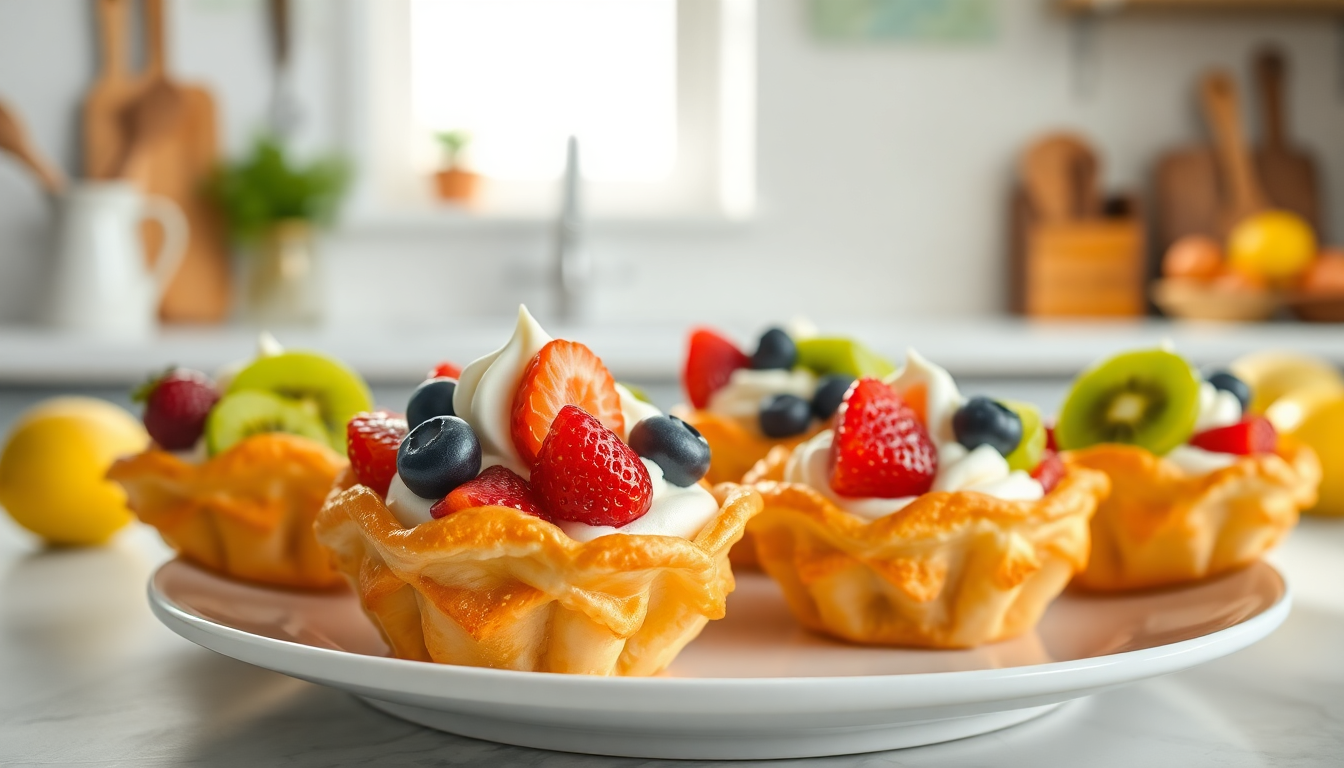 Cestini di pasta sfoglia con crema chantilly e frutta
