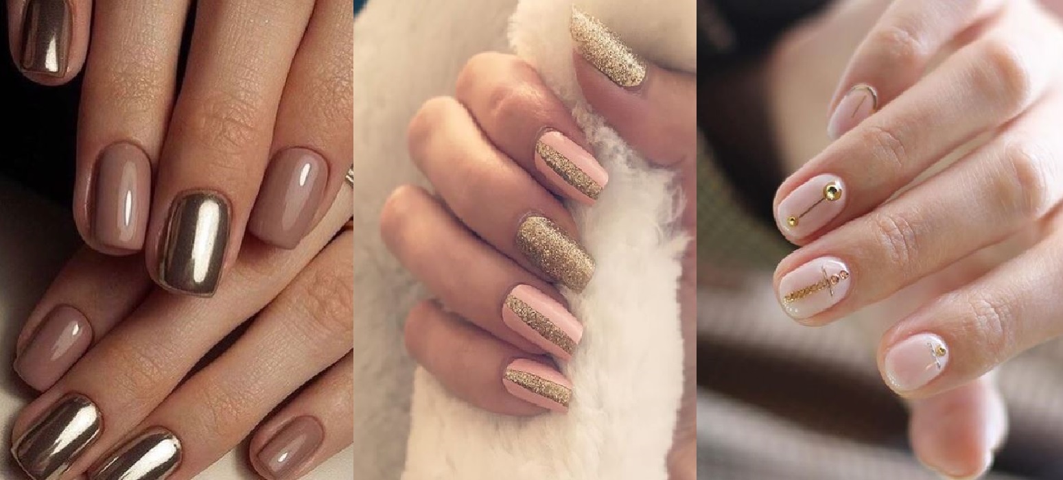 Nail art gold and nude