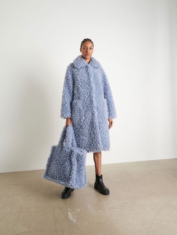 pelliccia ecologica celeste teddy