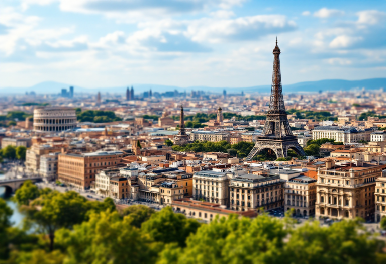 Immagine romantica che rappresenta Roma e Parigi