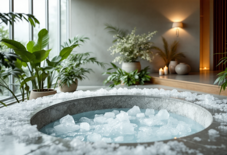 Helena Christensen durante il suo bagno di ghiaccio