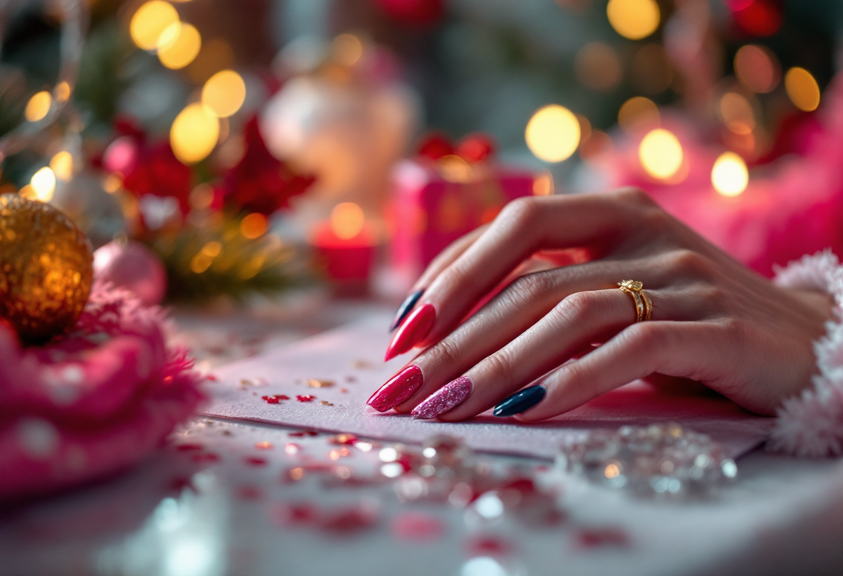 Unghie decorate per Capodanno 2025 con glitter e colori vivaci