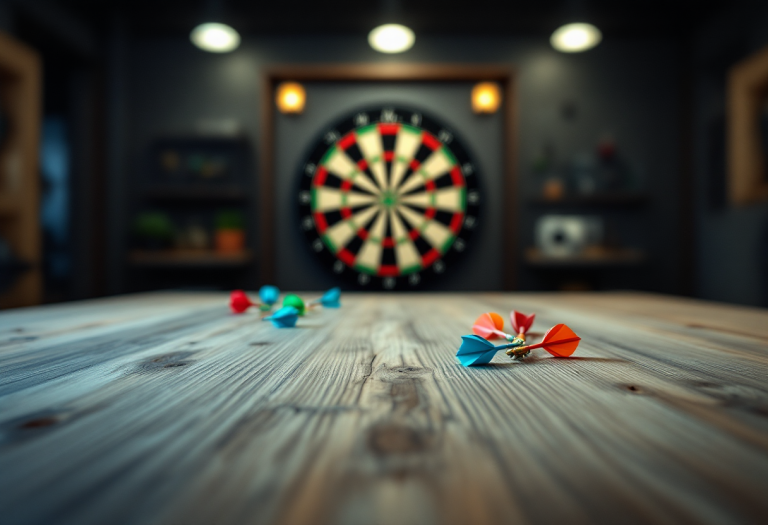 Luke Littler in azione durante una competizione di freccette