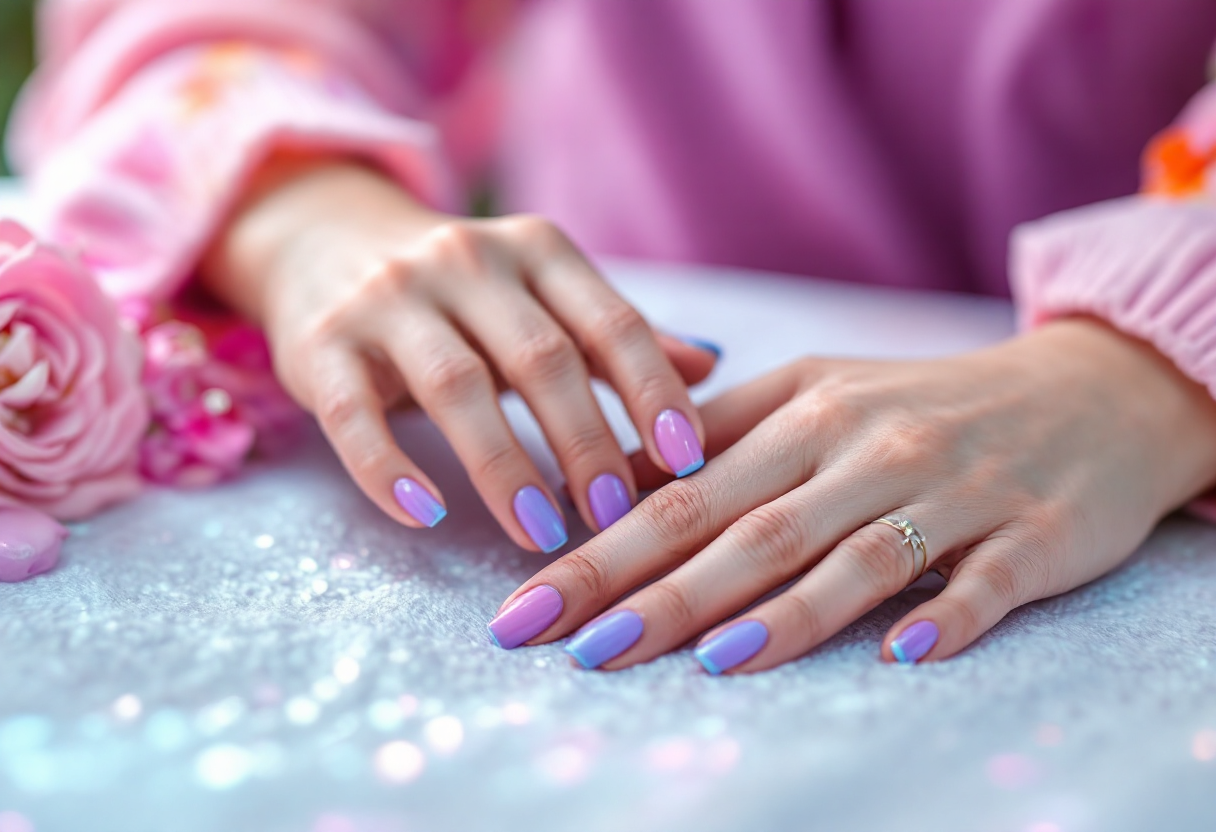 Manicure aura colorata con design elegante e moderno
