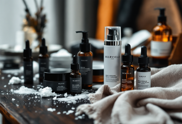 Uomo che utilizza prodotti di bellezza maschile