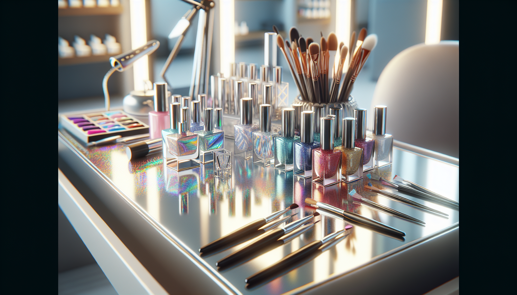 Unghie olografiche brillanti e colorate in primo piano