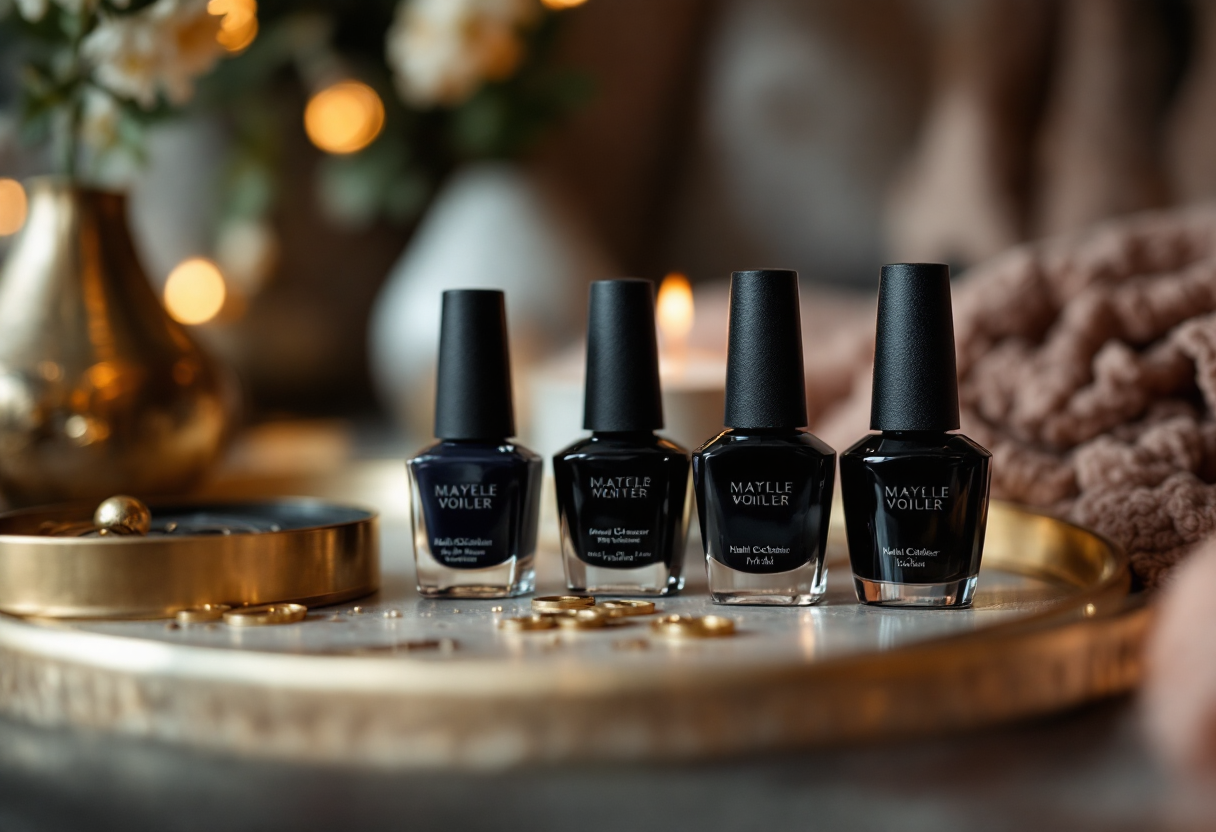 Unghie nere con dettagli floreali per l'inverno