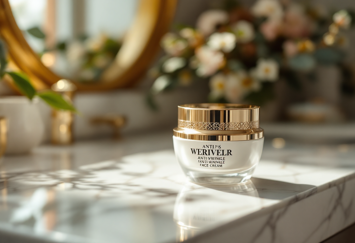 Crema viso anti rughe con ingredienti naturali per una pelle giovane