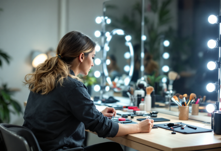 Studentessa mentre pratica trucco alla Crisam Academy