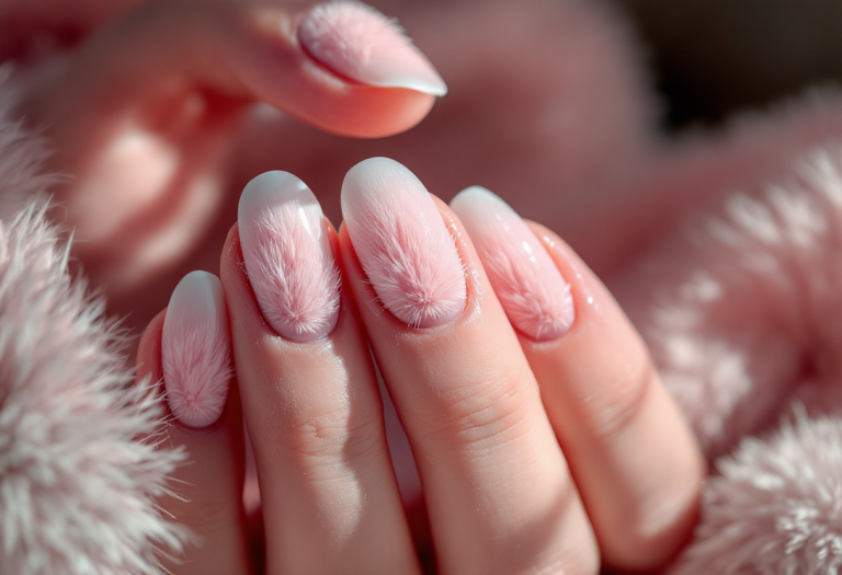 Esempio di fluffy nails per la manicure invernale