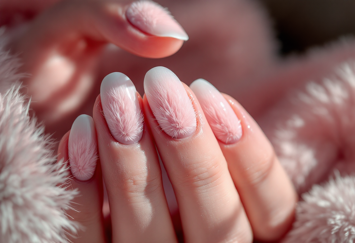 Esempio di fluffy nails per la manicure invernale