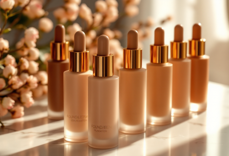 Fondotinta siero di The Ordinary su sfondo elegante