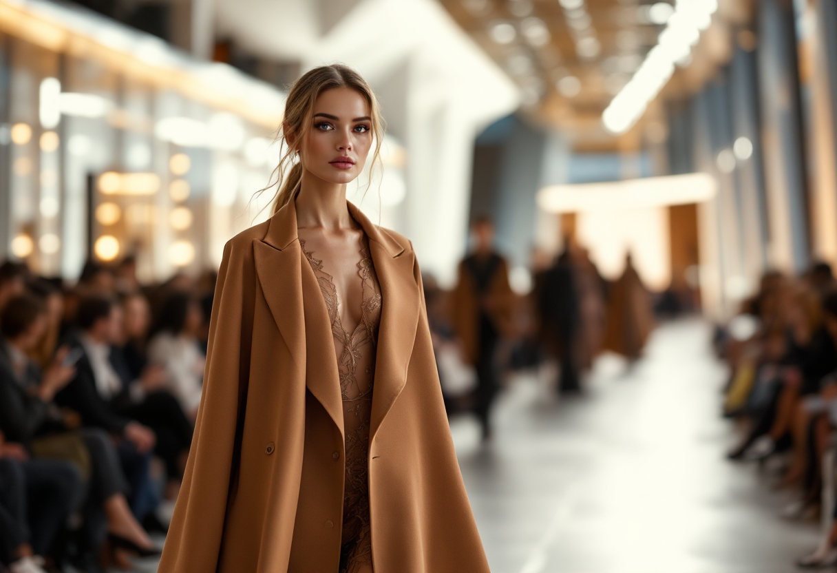 Modello con hairstyle bed hair alla sfilata di Prada