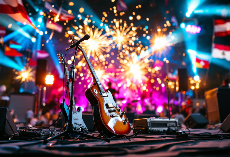 Kekko Silvestre durante la sua esibizione a Sanremo 2025