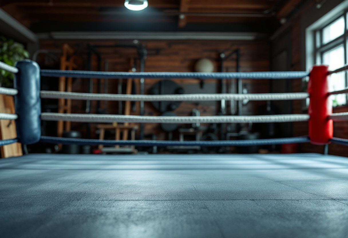Lorenzo Berlusconi in un ring di boxe, espressione intensa