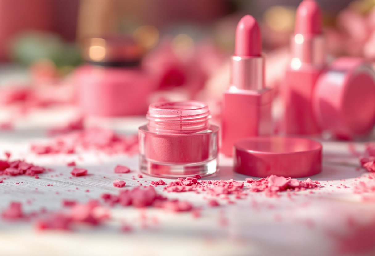 Modella con blush in evidenza alla Milano Fashion Week 2025