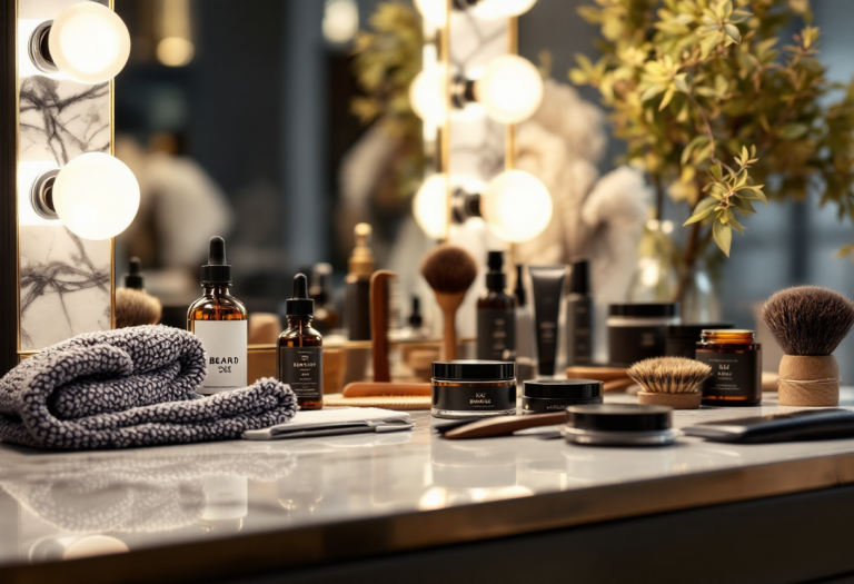 Uomo con barba bianca curata e look elegante