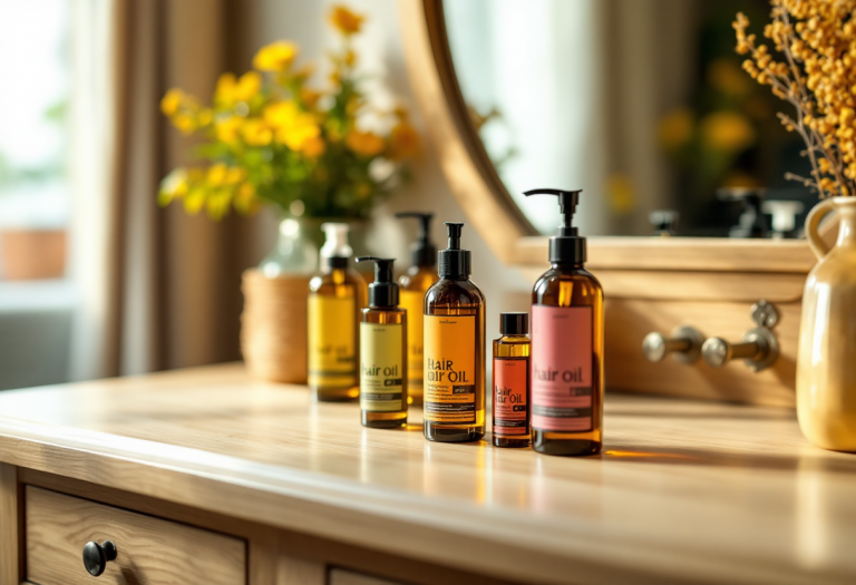 Donna che applica olio sui capelli per la bellezza