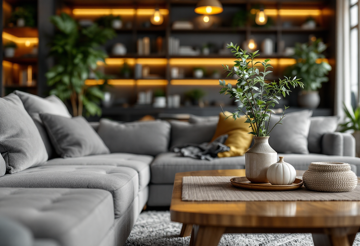 Soggiorno moderno con illuminazione accogliente