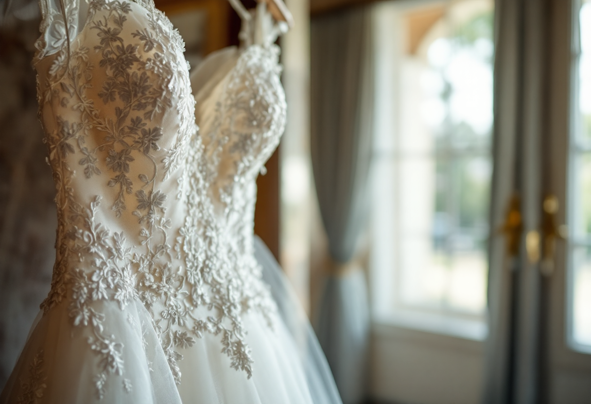 Miriam Leone indossa un elegante abito da sposa