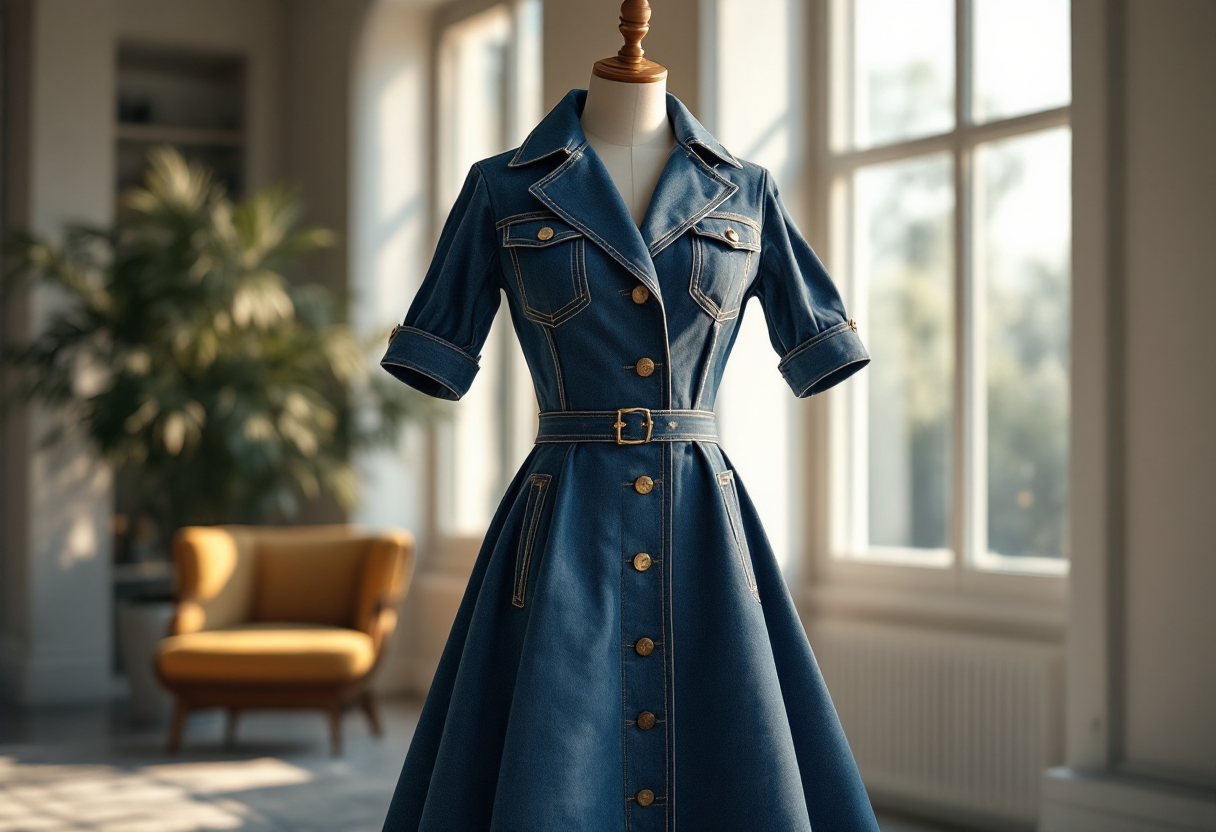 Anne Hathaway indossa un elegante outfit in denim alla sfilata