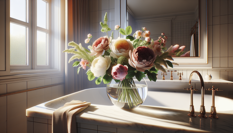Fiori freschi in un bagno luminoso e accogliente