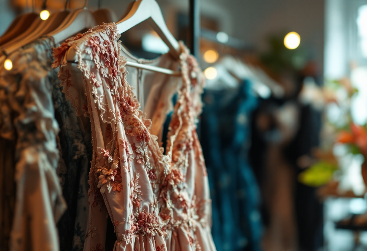 Donna che indossa un abito swing colorato in primavera