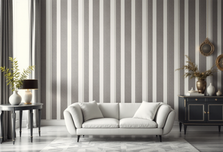 Carta da parati a righe verticali in un soggiorno moderno