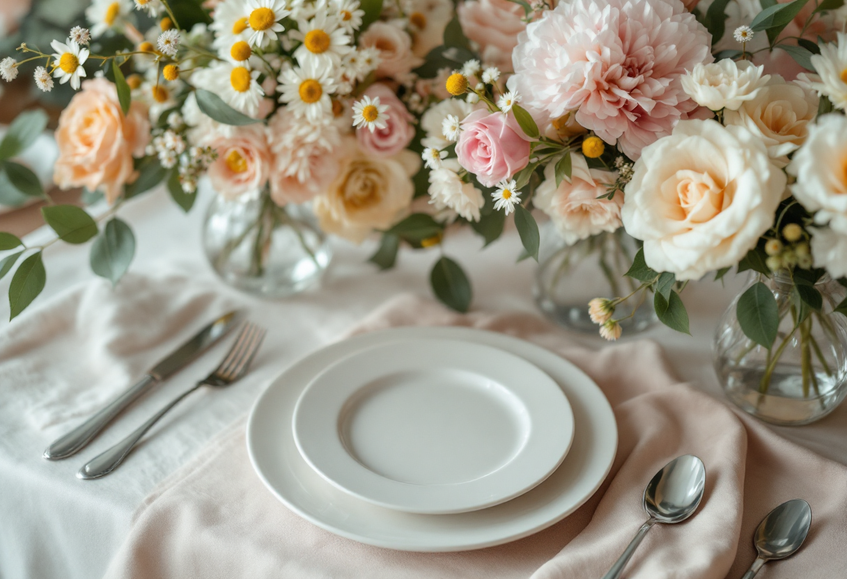 Allestimento elegante del tavolo degli sposi per matrimonio
