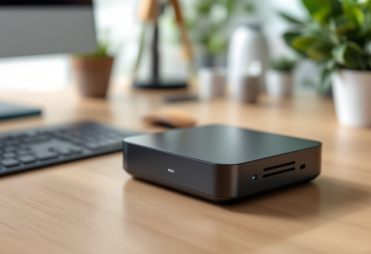 Mini PC elegante e compatto per uso quotidiano