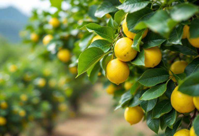 Pianta di limone con sintomi di clorosi