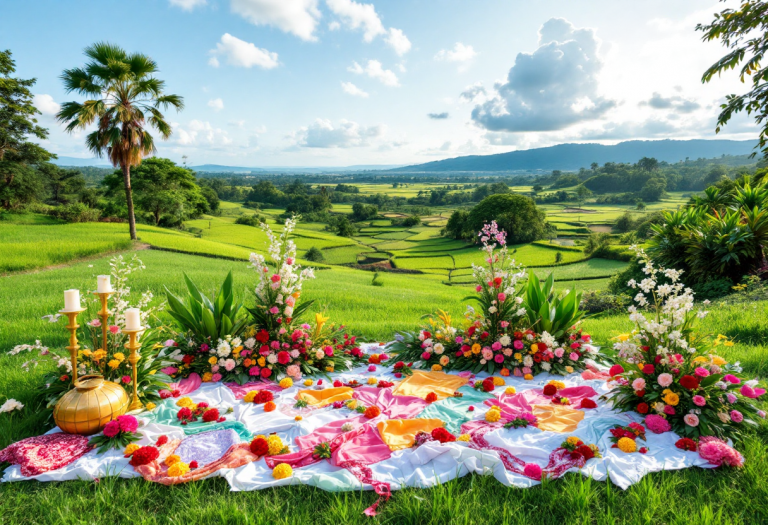 Cerimonia nuziale tradizionale a Bali con decorazioni tipiche