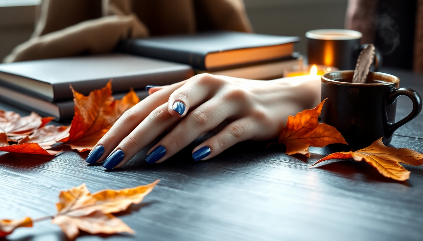 Scopri le tendenze dei colori per unghie autunnali: blu zaffiro