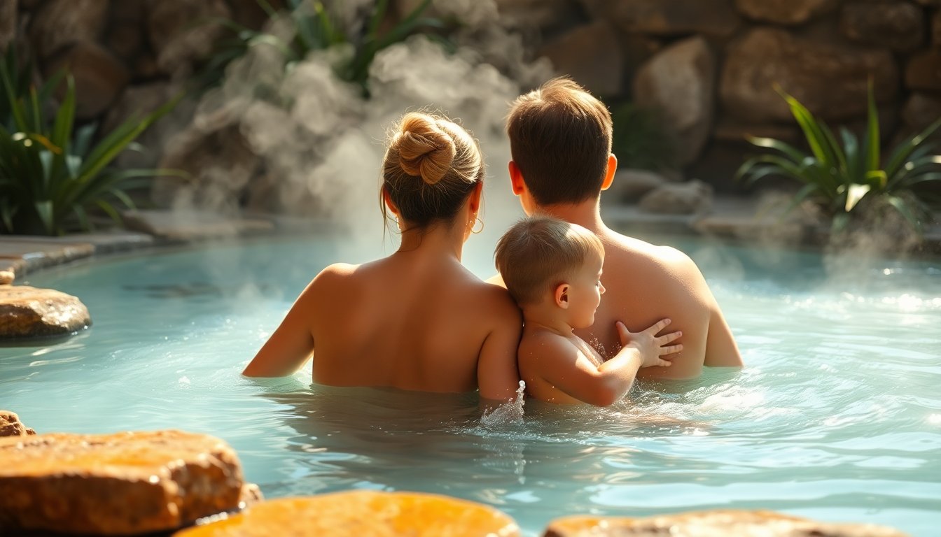 Samantha De Grenet e il marito si rilassano alle terme con il figlio Brando