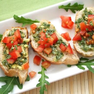 pesto with tomatoes on bread