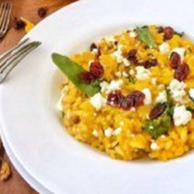 risotto con arandanos calabaza y queso gorgonzola