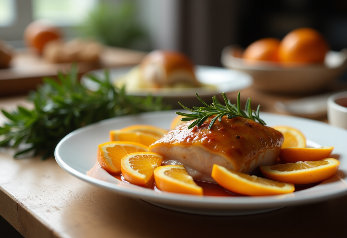 Confit de pato servito con contorni gourmet