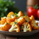 Coliflor dorada y crujiente cocinada en freidora de aire