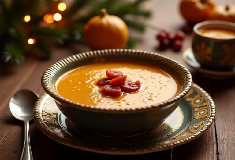 Deliciosa sopa de almendras dulce en un tazón festivo