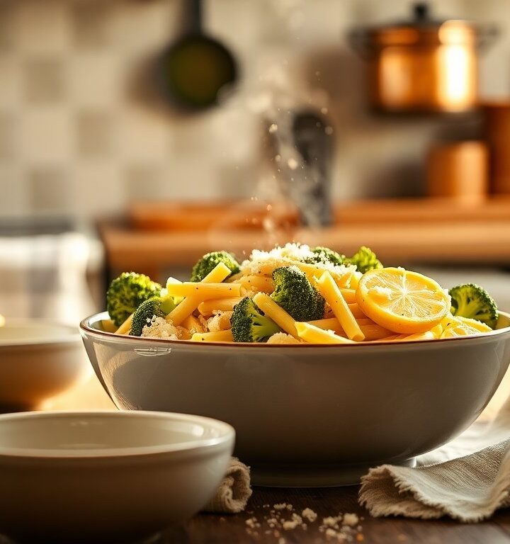 Receta saludable de pasta penne con brócoli y coliflor por Jimena Monteverde