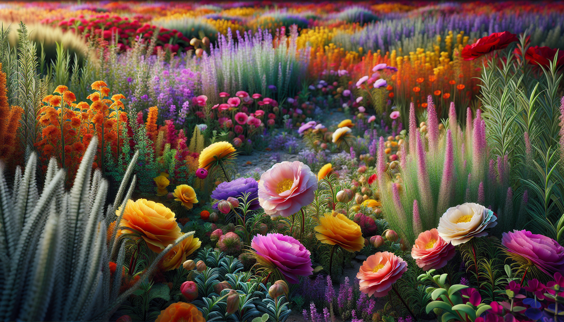 Jardín lleno de flores que atraen mariposas y colibríes