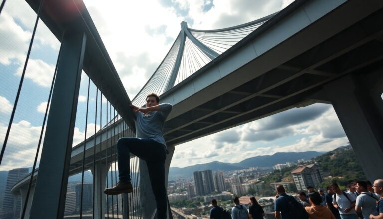 Hombre escala el puente de Punto Cero en Medellín y provoca alarma