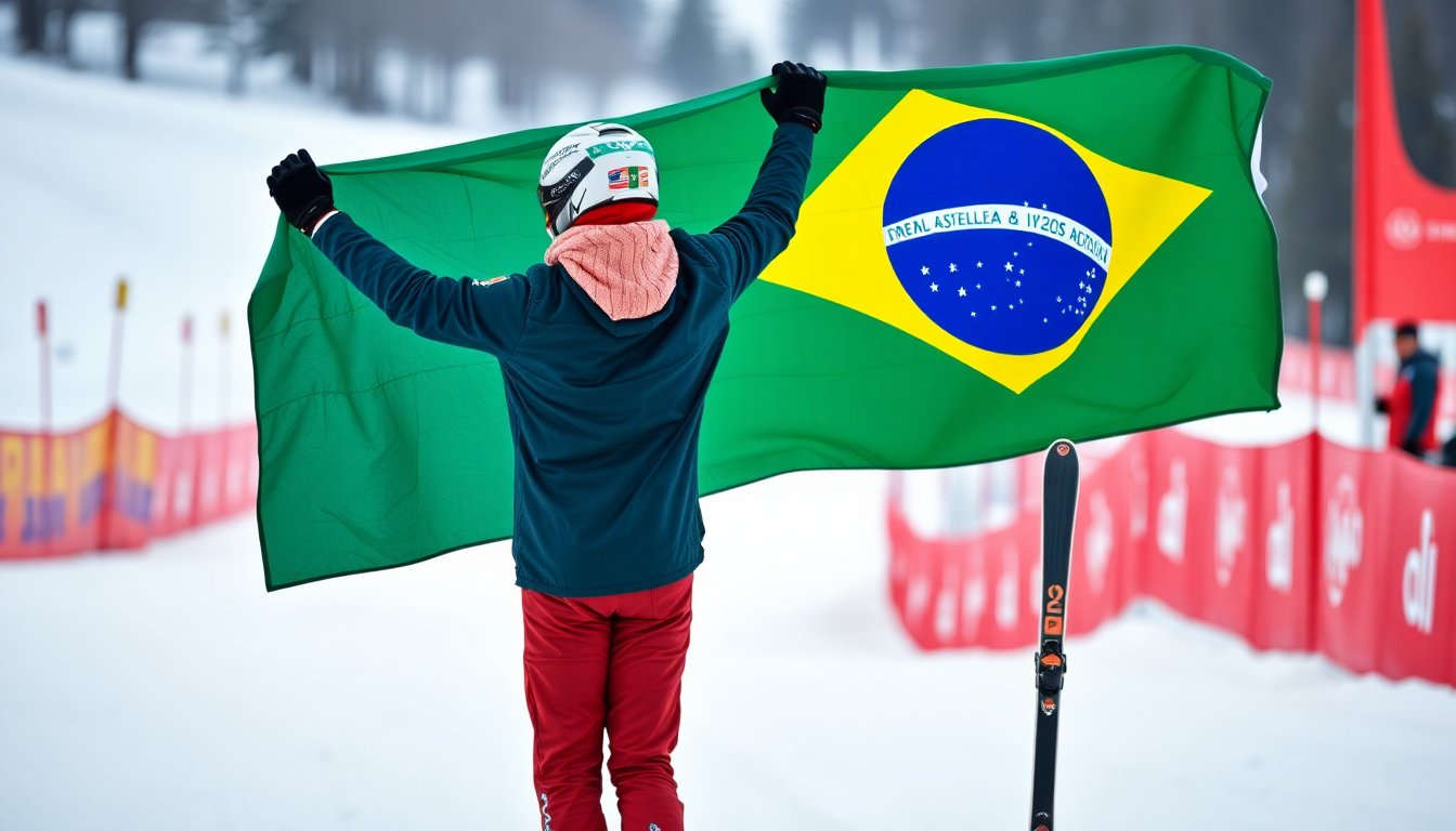 oro histórico de lucas pinheiro en el slalom gigante en Italia