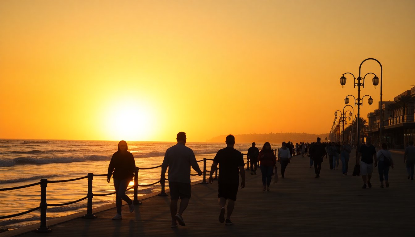 Cielo dorado en Playas de Tijuana y clima fresco que invitó al paseo