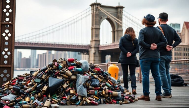 Iniciativa ciudadana limpia el Puente de Brooklyn y retira más de 450 kilos de candados y basura